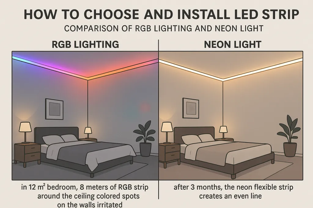 Как выбрать и установить LED-ленту: сравнение RGB-подсветки и неоновых световых решений для интерьера